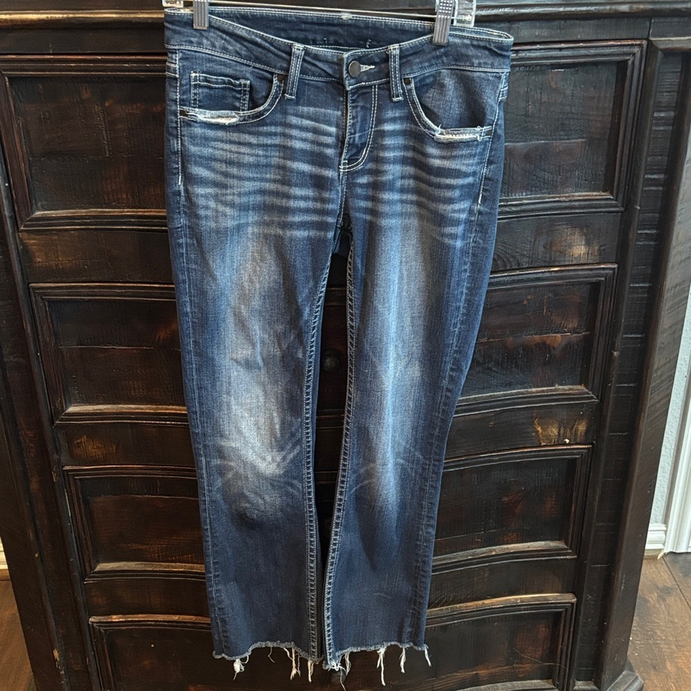 BKE Blue Denim Jeans with Frayed Hems
